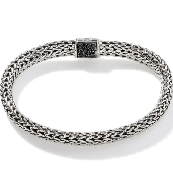 John Hardy REVERSIBLE 6.5mm Icon Silver Bracelet in Emerald & Black Sapphire - Picture 3 of 16